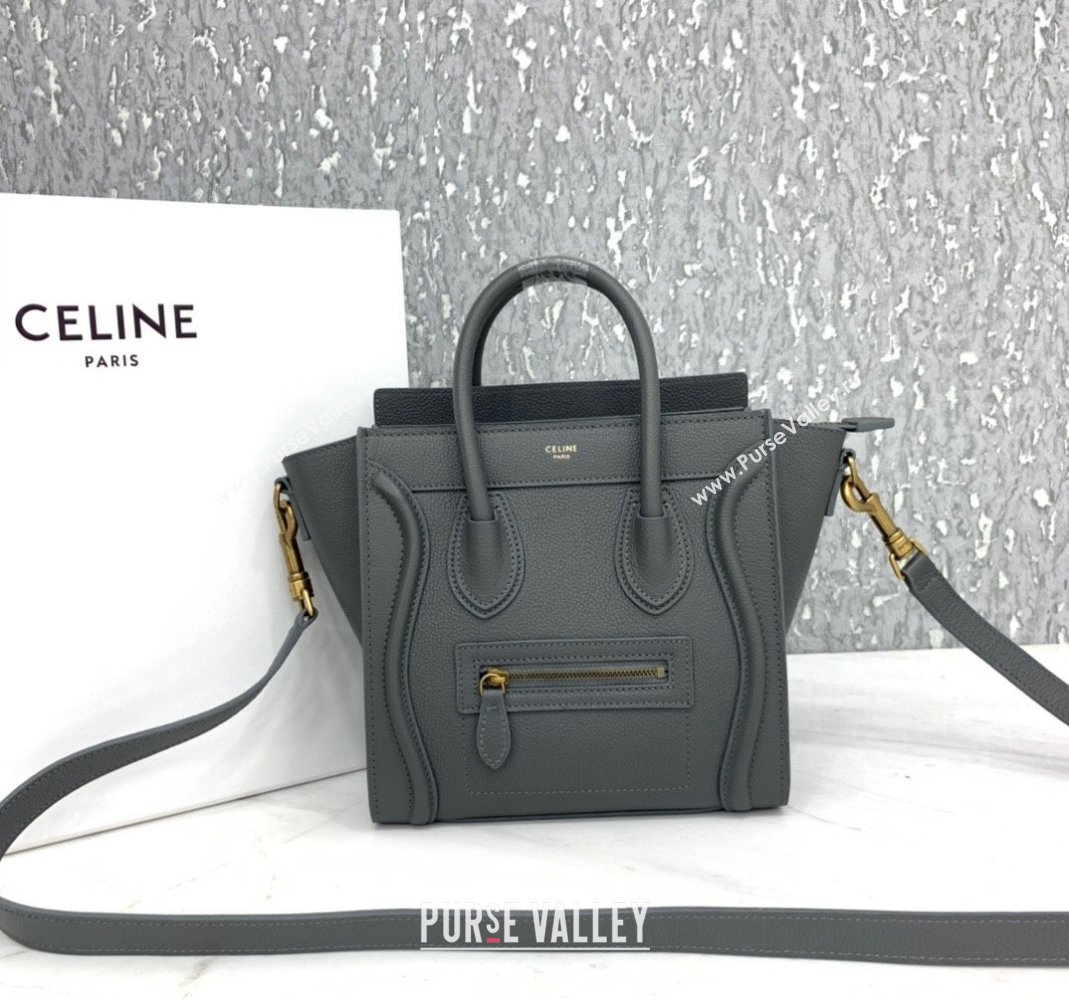 Celine Nano Luggage Bag in Grained Calfskin Storm Grey 2023 189243 (HF-240118047)