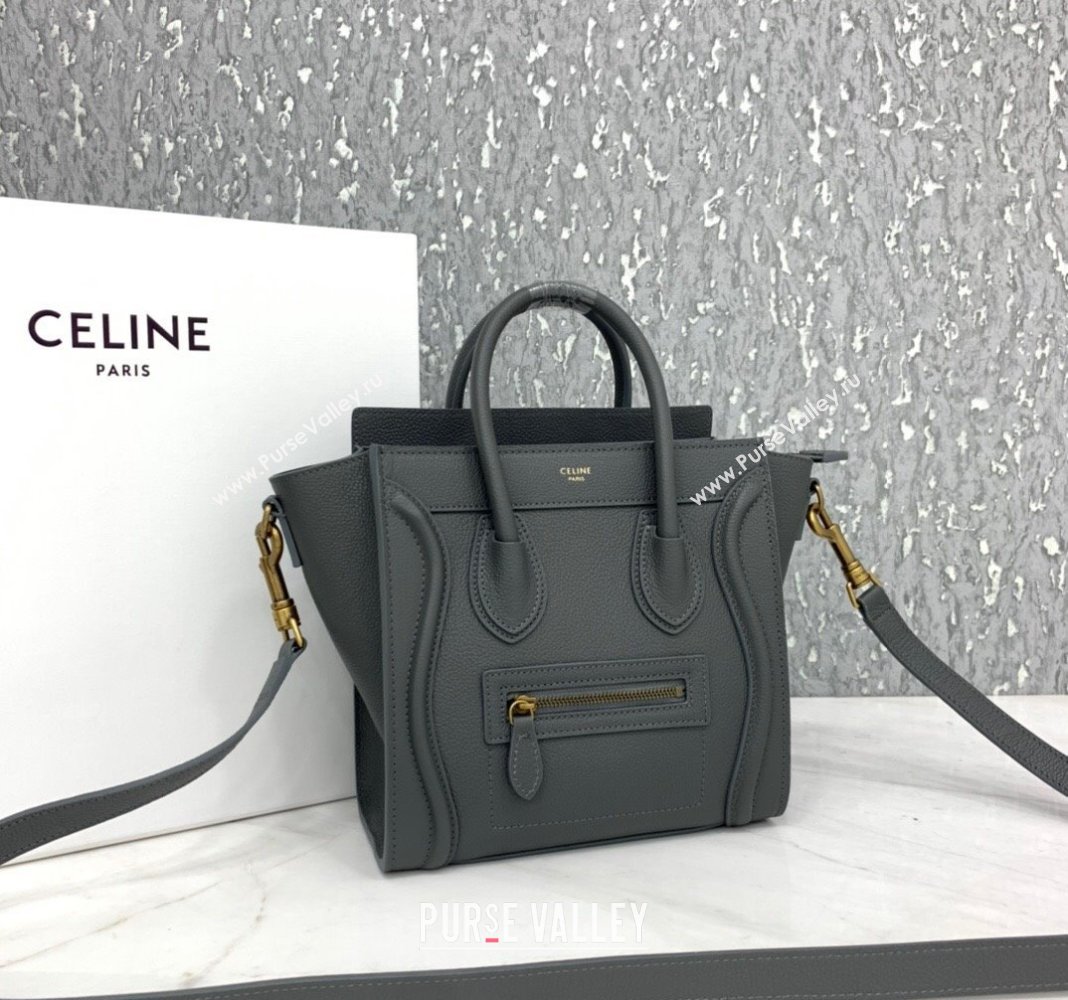 Celine Nano Luggage Bag in Grained Calfskin Storm Grey 2023 189243 (HF-240118047)