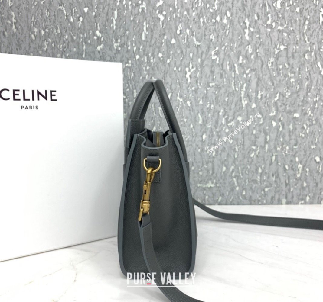 Celine Nano Luggage Bag in Grained Calfskin Storm Grey 2023 189243 (HF-240118047)