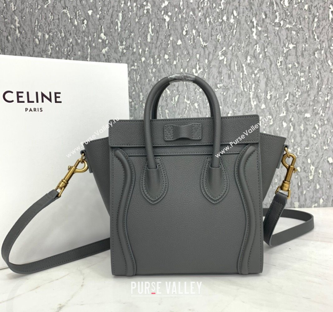 Celine Nano Luggage Bag in Grained Calfskin Storm Grey 2023 189243 (HF-240118047)