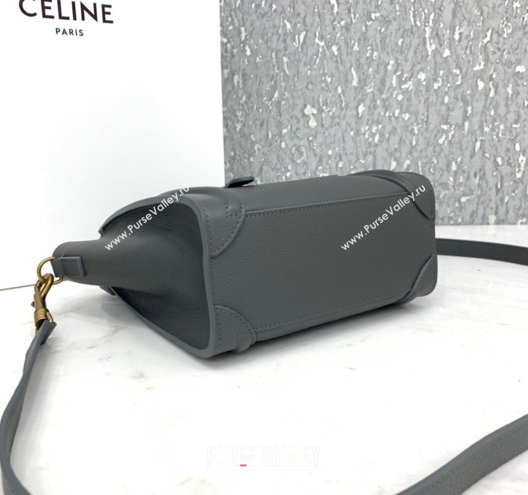 Celine Nano Luggage Bag in Grained Calfskin Storm Grey 2023 189243 (HF-240118047)