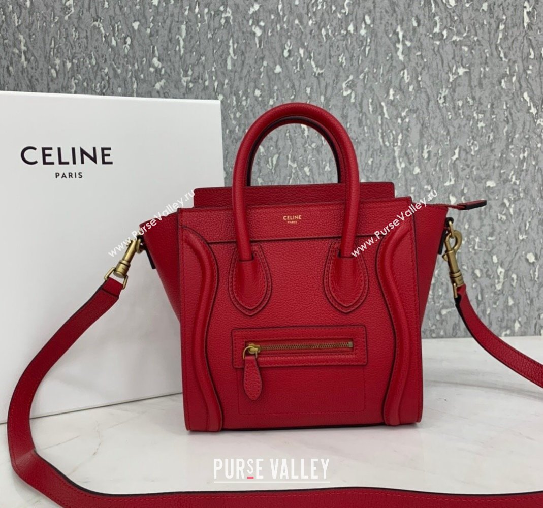 Celine Nano Luggage Bag in Grained Calfskin Red 2023 189243 (HF-240118048)