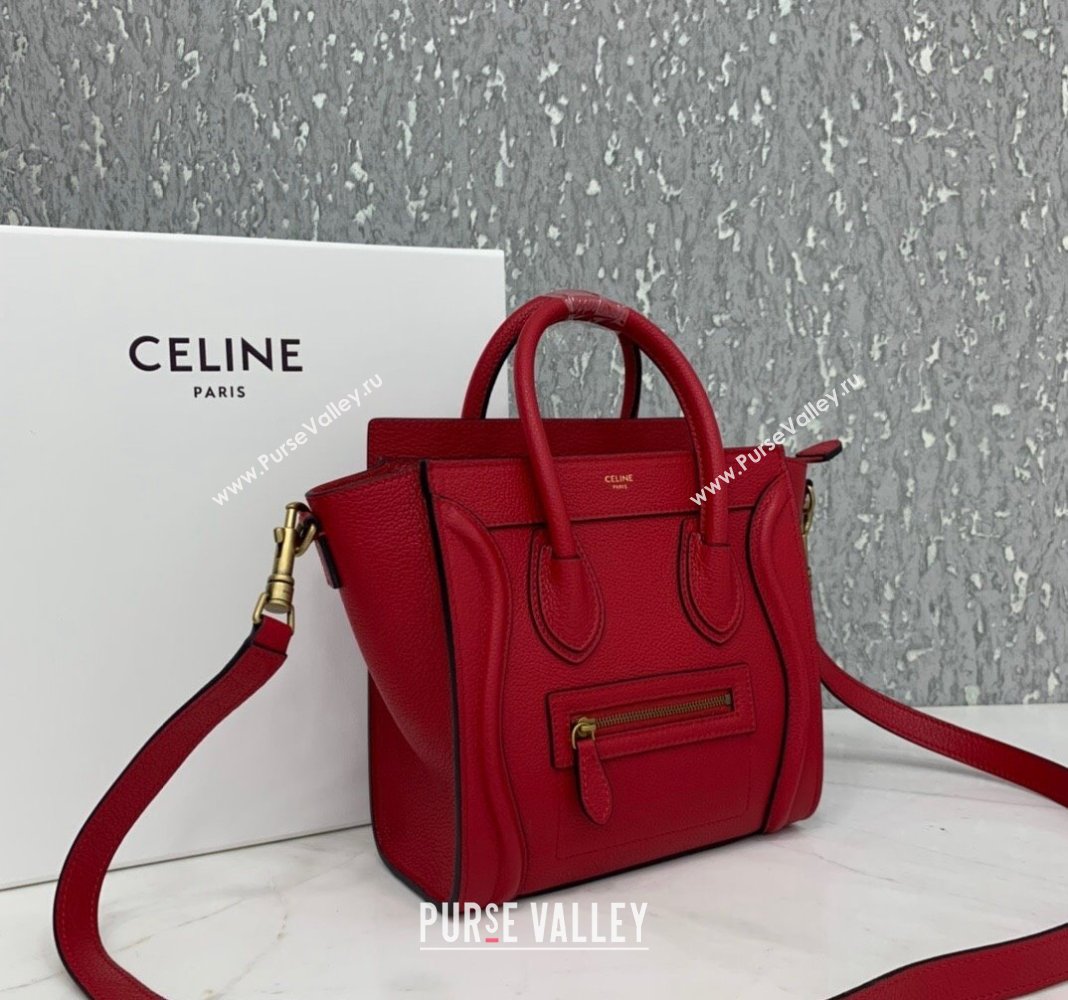 Celine Nano Luggage Bag in Grained Calfskin Red 2023 189243 (HF-240118048)