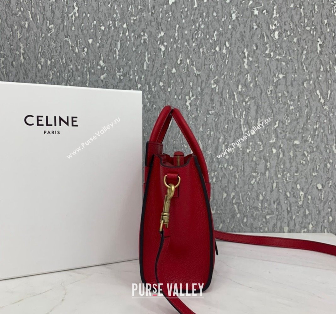 Celine Nano Luggage Bag in Grained Calfskin Red 2023 189243 (HF-240118048)