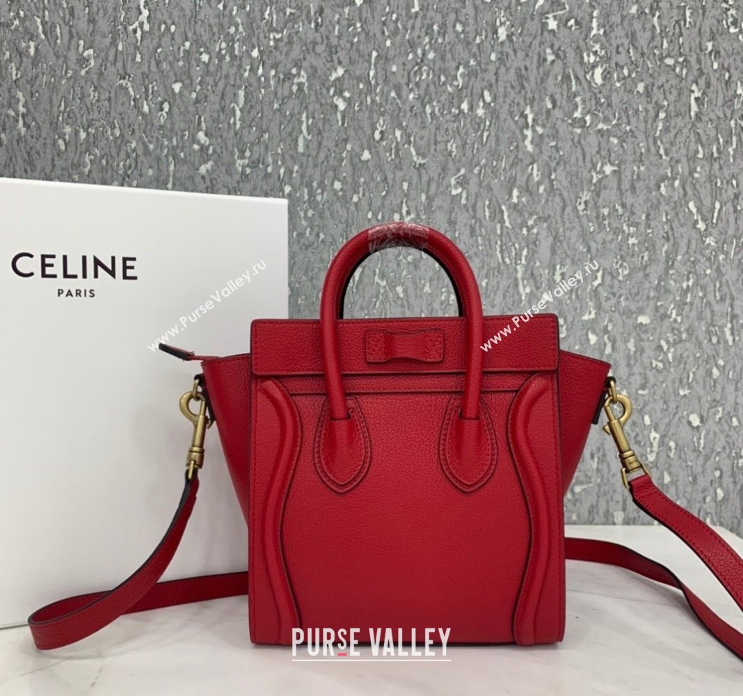 Celine Nano Luggage Bag in Grained Calfskin Red 2023 189243 (HF-240118048)