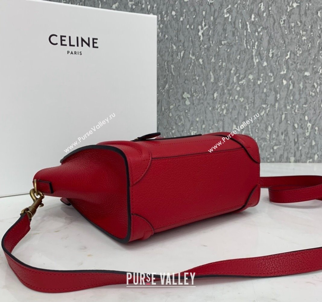 Celine Nano Luggage Bag in Grained Calfskin Red 2023 189243 (HF-240118048)