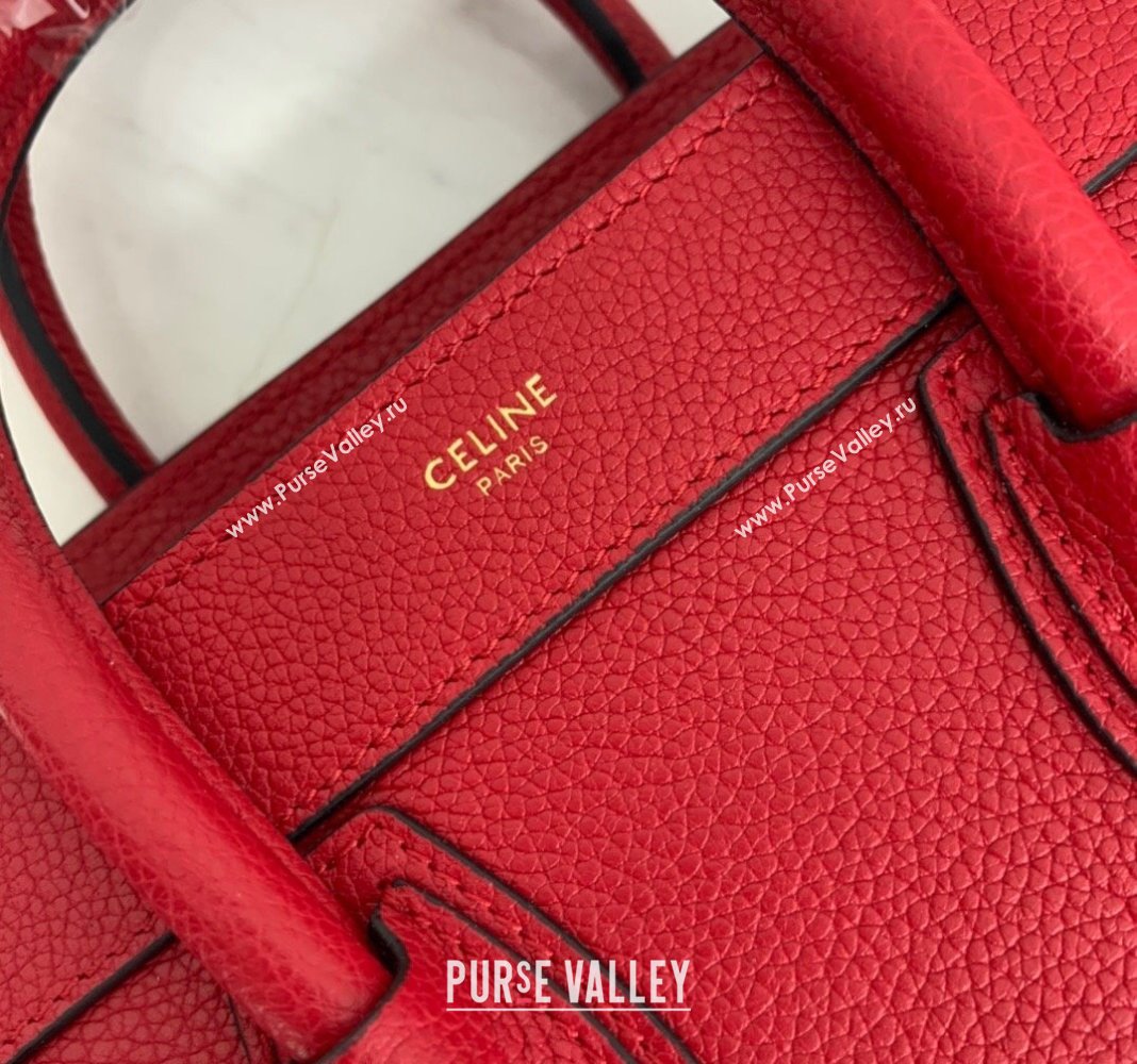 Celine Nano Luggage Bag in Grained Calfskin Red 2023 189243 (HF-240118048)