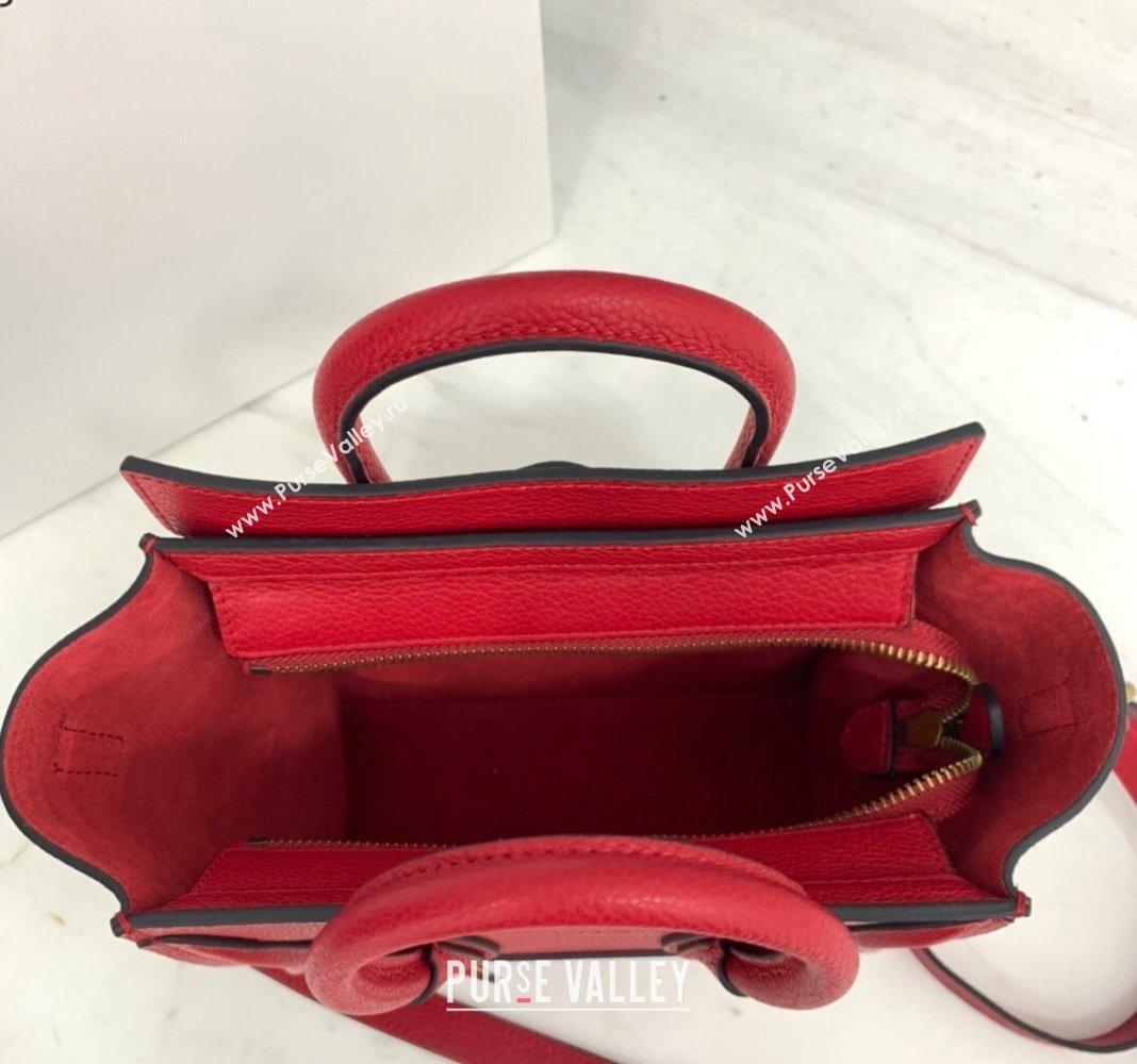 Celine Nano Luggage Bag in Grained Calfskin Red 2023 189243 (HF-240118048)