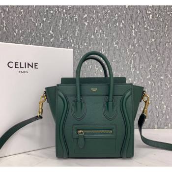 Celine Nano Luggage Bag in Grained Calfskin Green 2023 189243 (HF-240118049)