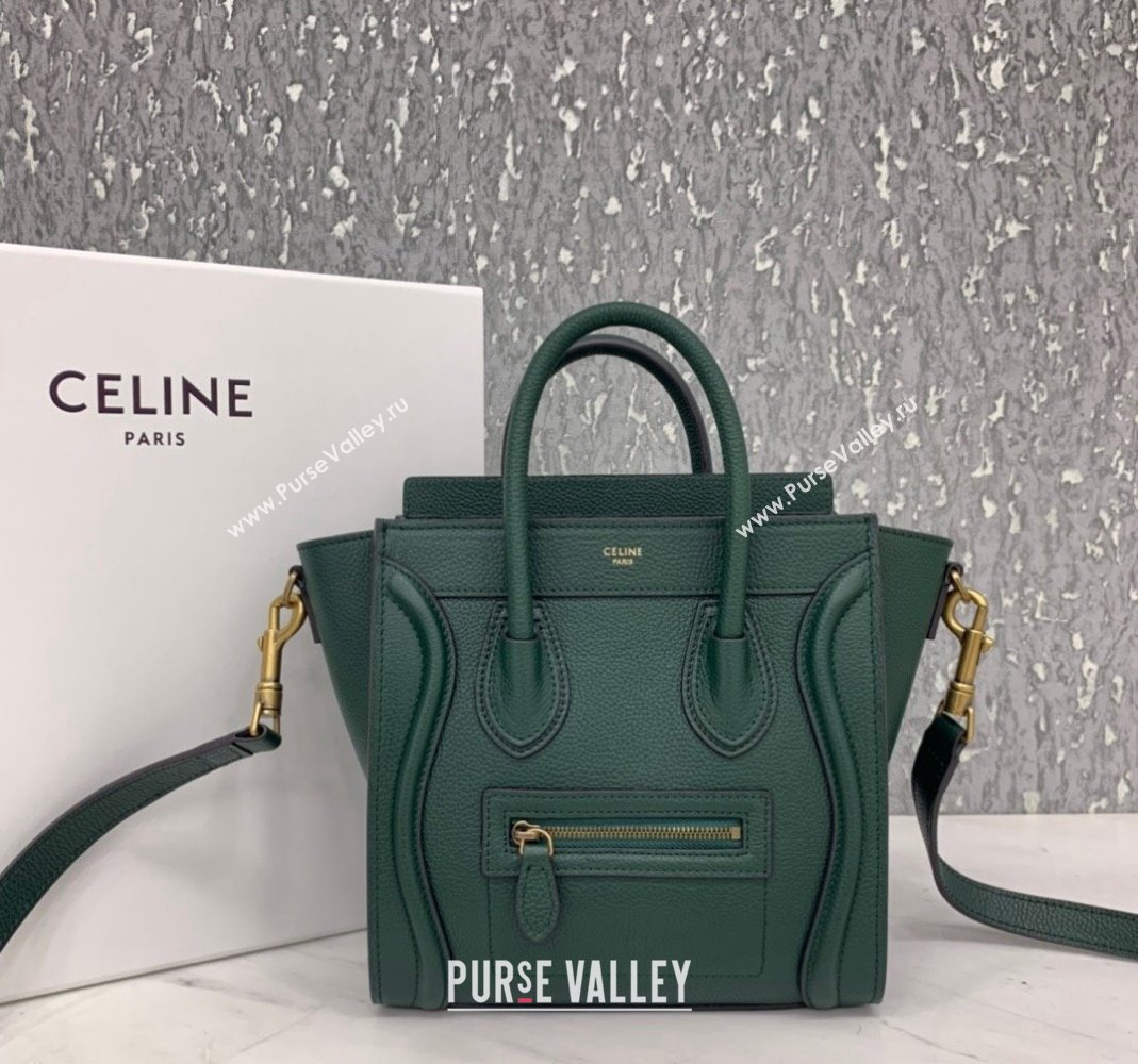 Celine Nano Luggage Bag in Grained Calfskin Green 2023 189243 (HF-240118049)