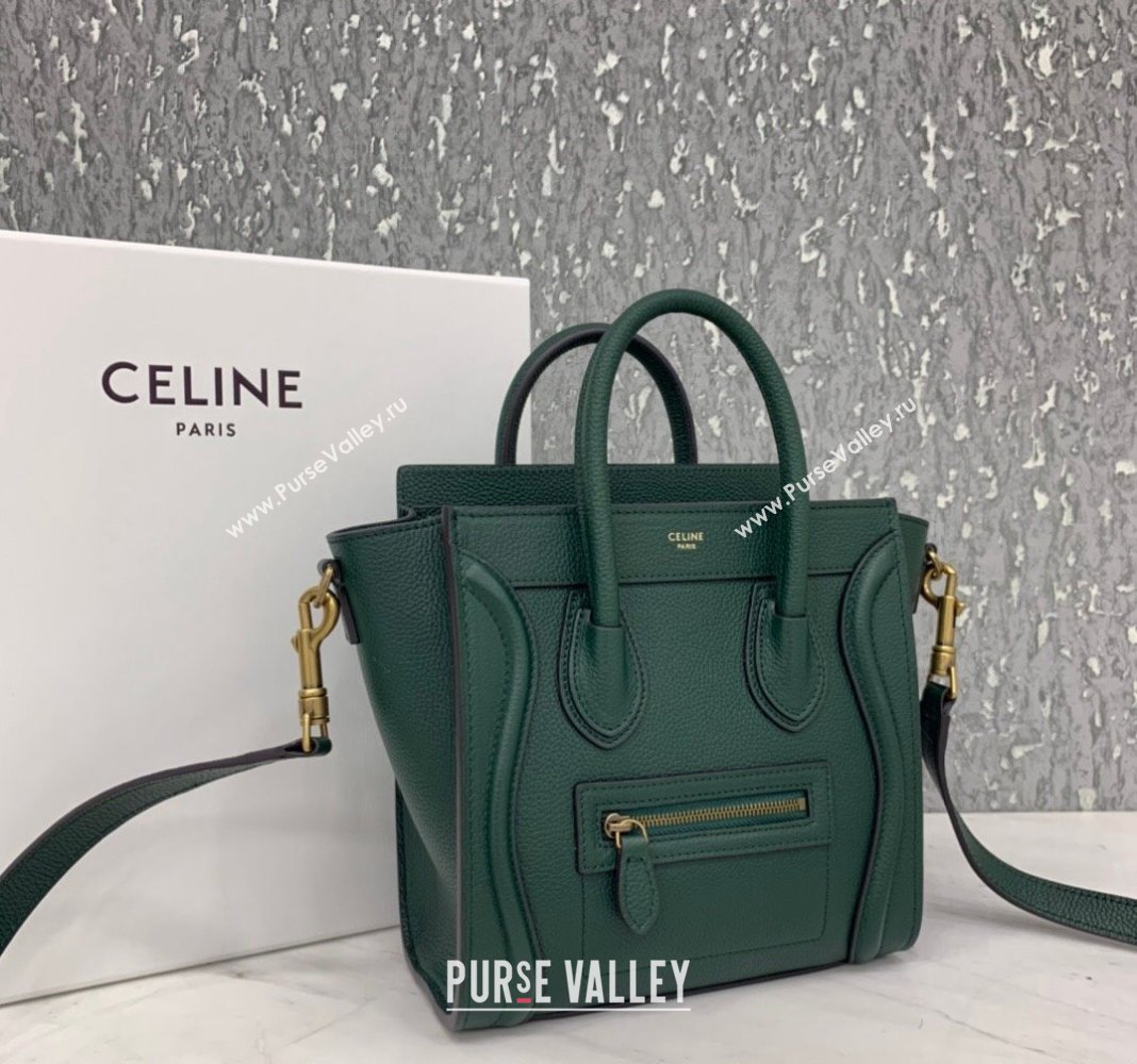 Celine Nano Luggage Bag in Grained Calfskin Green 2023 189243 (HF-240118049)