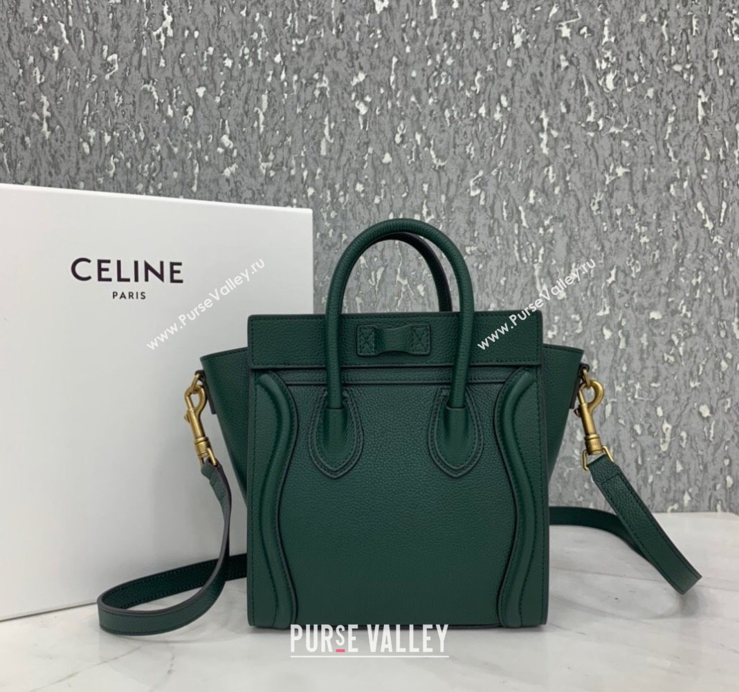 Celine Nano Luggage Bag in Grained Calfskin Green 2023 189243 (HF-240118049)