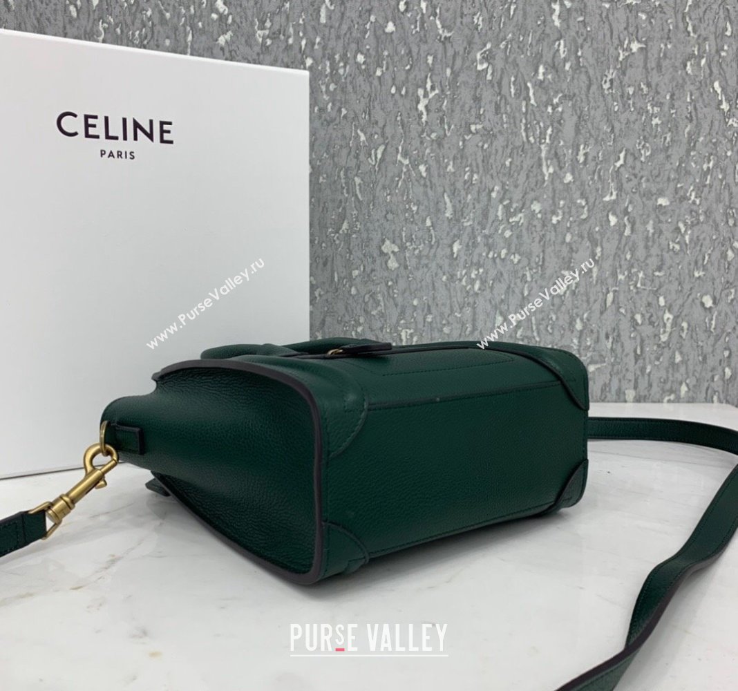 Celine Nano Luggage Bag in Grained Calfskin Green 2023 189243 (HF-240118049)