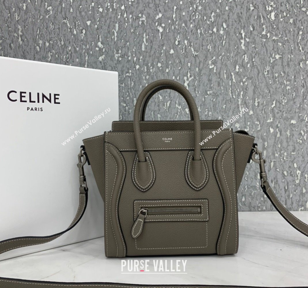 Celine Nano Luggage Bag in Grained Calfskin Grey 2023 189243 (HF-240118050)