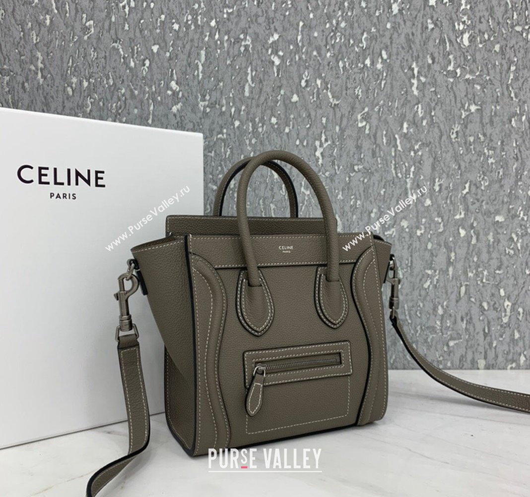 Celine Nano Luggage Bag in Grained Calfskin Grey 2023 189243 (HF-240118050)