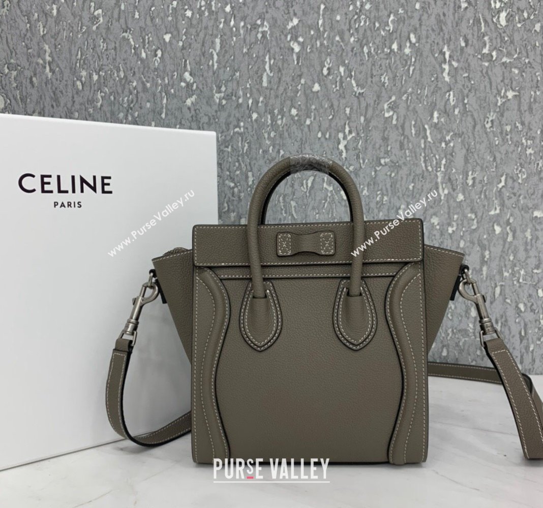 Celine Nano Luggage Bag in Grained Calfskin Grey 2023 189243 (HF-240118050)