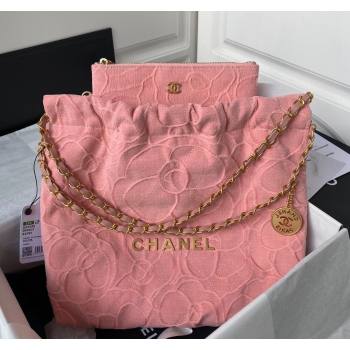 Chanel 22 Small Shopping Bag AS3260 in Camellia Velvet Light Pink 2023 (yezi-240116039)