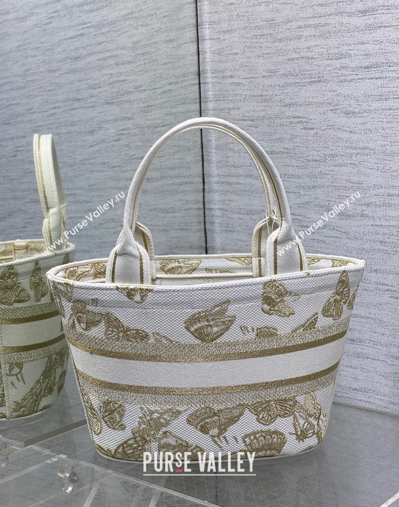 Dior Hat Basket Bag in White and Gold-tone Gradient Butterflies Embroidery 2024 (BF-240118052)