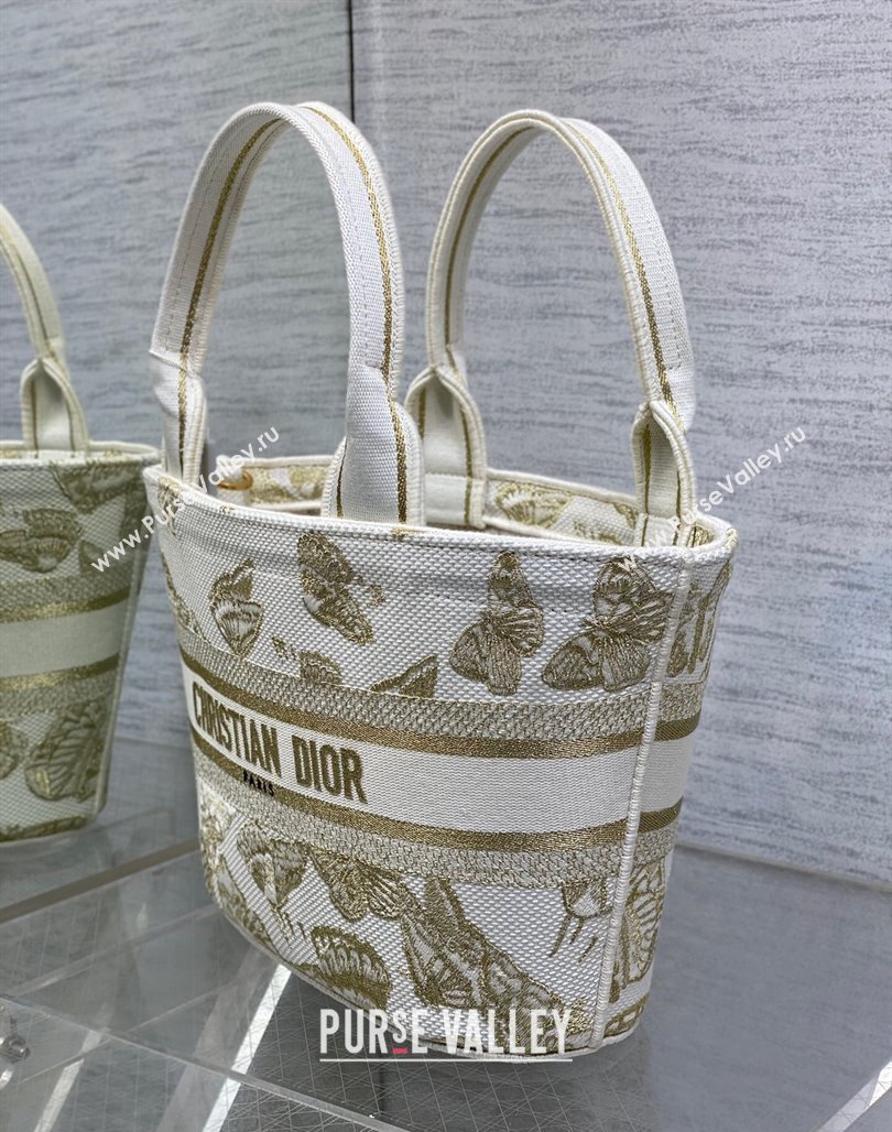 Dior Hat Basket Bag in White and Gold-tone Gradient Butterflies Embroidery 2024 (BF-240118052)