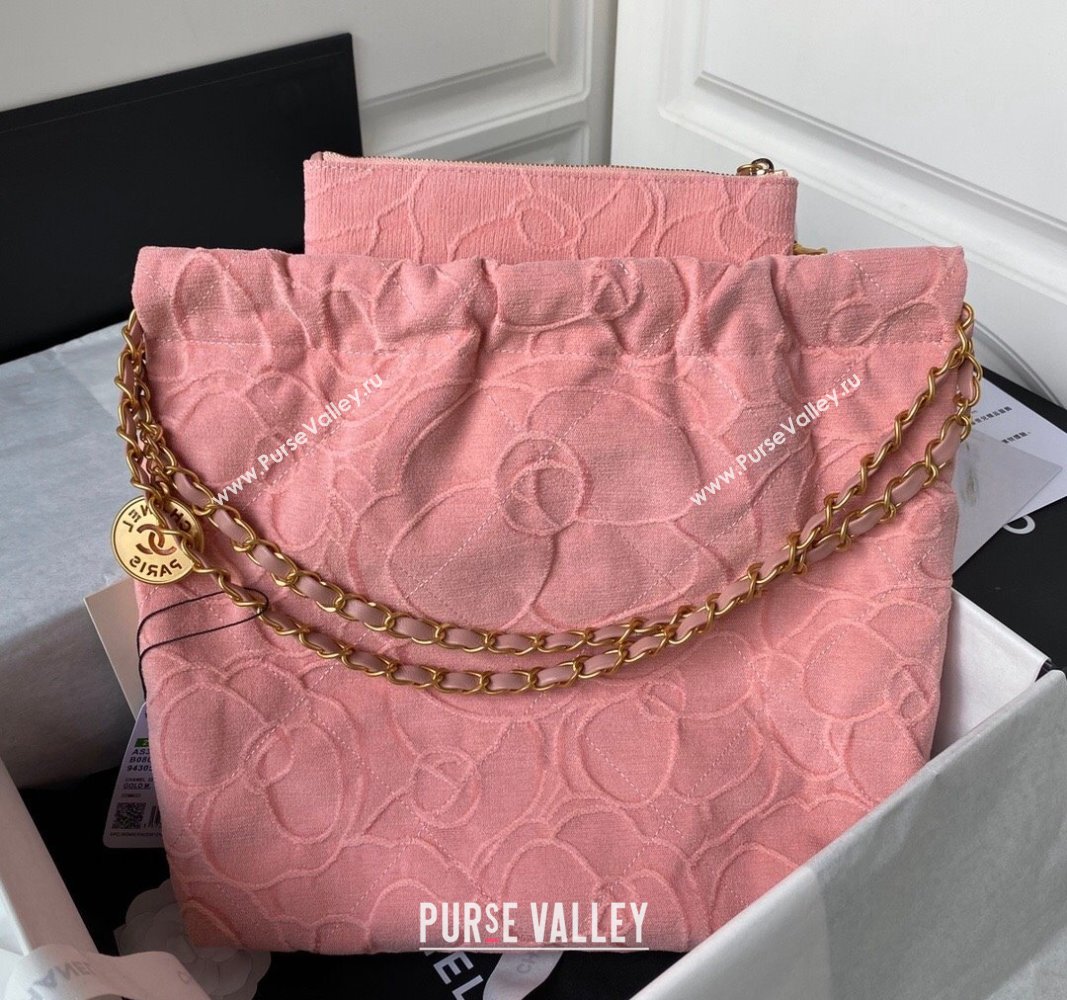 Chanel 22 Small Shopping Bag AS3260 in Camellia Velvet Light Pink 2023 (yezi-240116039)