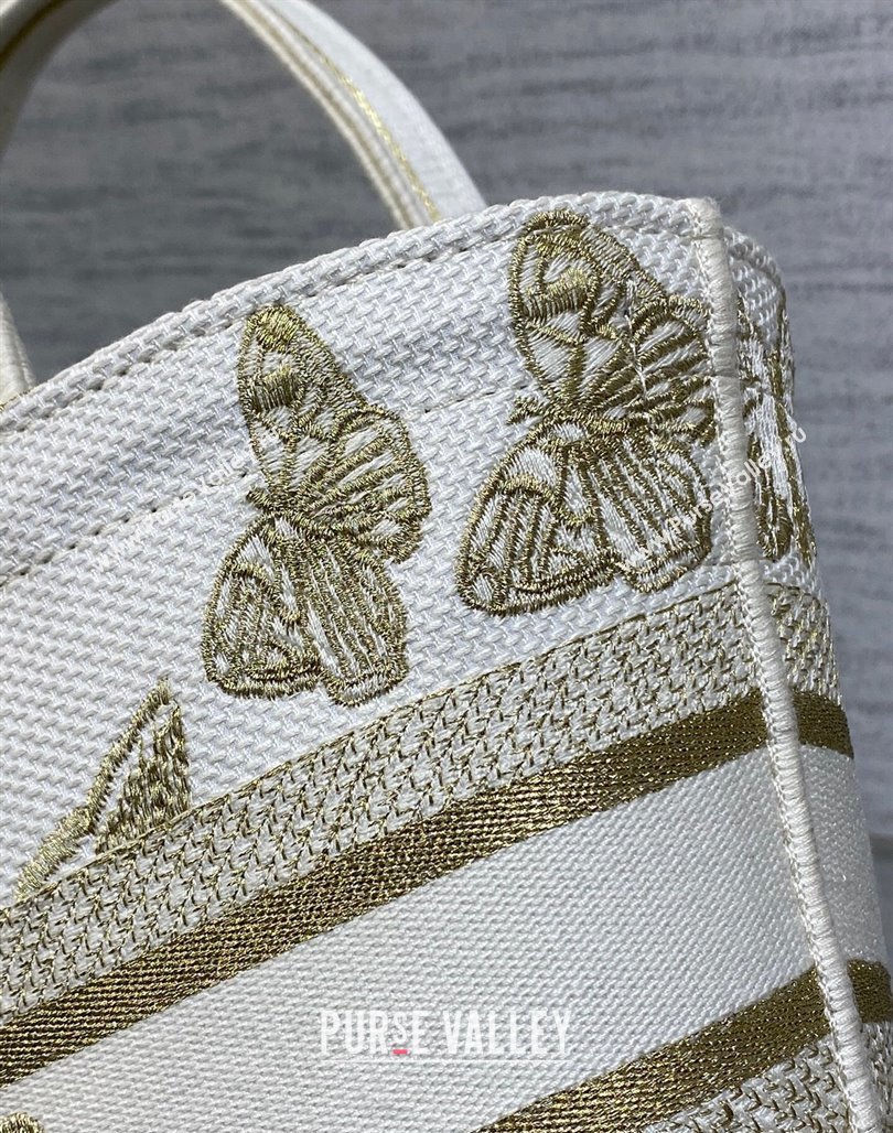 Dior Hat Basket Bag in White and Gold-tone Gradient Butterflies Embroidery 2024 (BF-240118052)