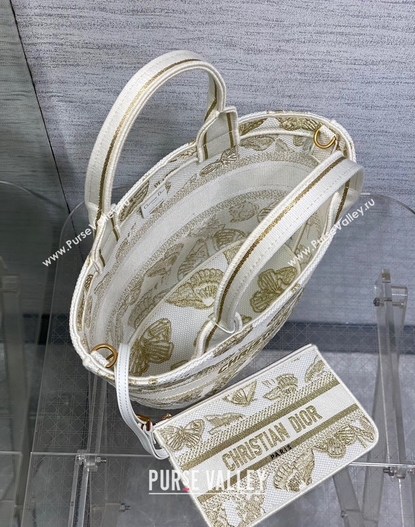 Dior Hat Basket Bag in White and Gold-tone Gradient Butterflies Embroidery 2024 (BF-240118052)