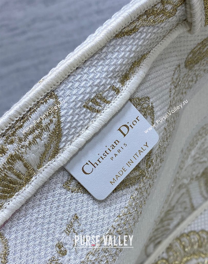 Dior Hat Basket Bag in White and Gold-tone Gradient Butterflies Embroidery 2024 (BF-240118052)