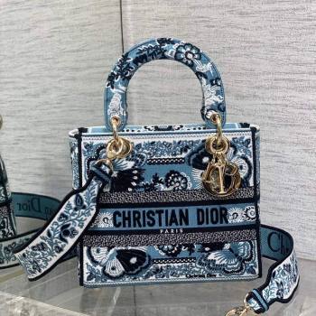 Dior Medium Lady D-Lite Bag in Denim Blue Butterfly Bandana Embroidery 2024 (XXG-240118060)