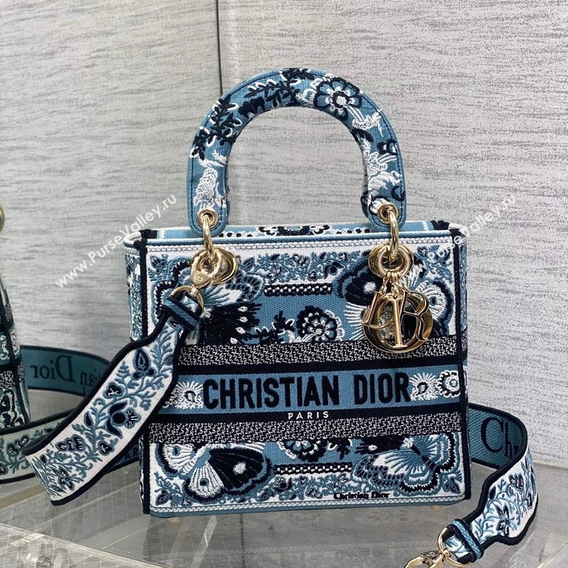 Dior Medium Lady D-Lite Bag in Denim Blue Butterfly Bandana Embroidery 2024 (XXG-240118060)