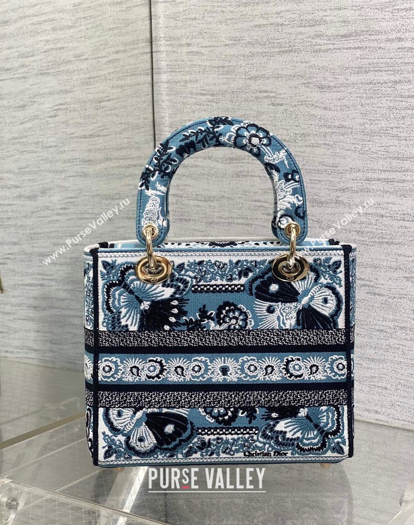 Dior Medium Lady D-Lite Bag in Denim Blue Butterfly Bandana Embroidery 2024 (XXG-240118060)