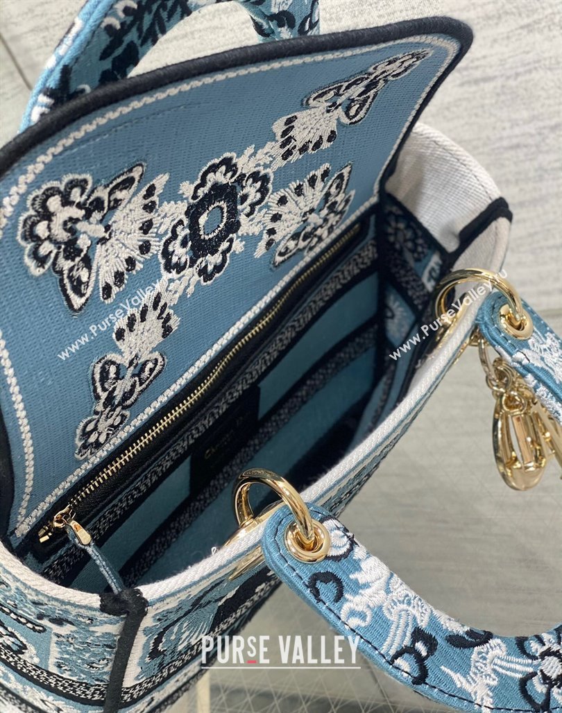 Dior Medium Lady D-Lite Bag in Denim Blue Butterfly Bandana Embroidery 2024 (XXG-240118060)