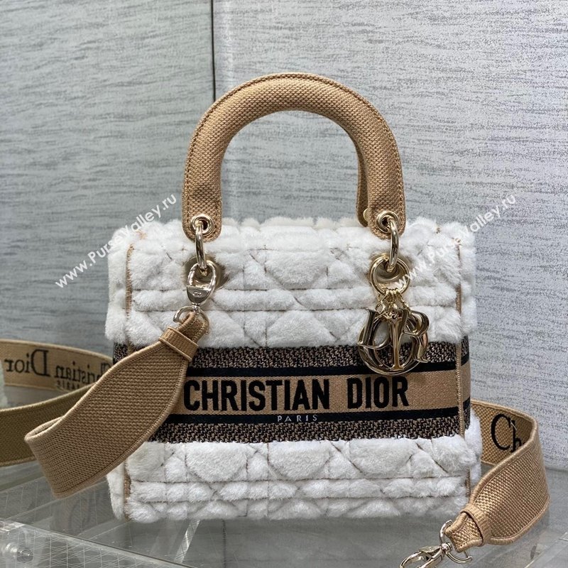 Dior Medium Lady D-Lite Bag in Cannage Shearling White 2024 0118 (XXG-240118061)