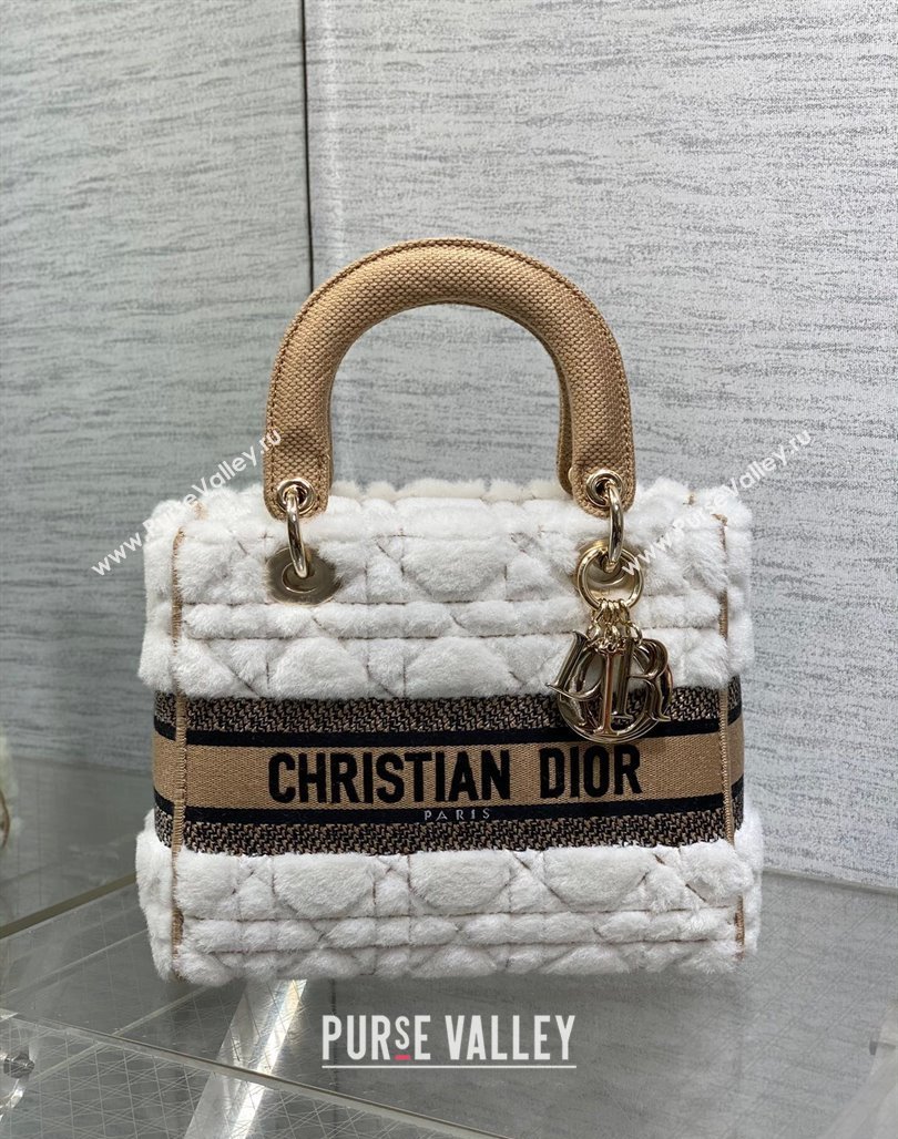 Dior Medium Lady D-Lite Bag in Cannage Shearling White 2024 0118 (XXG-240118061)