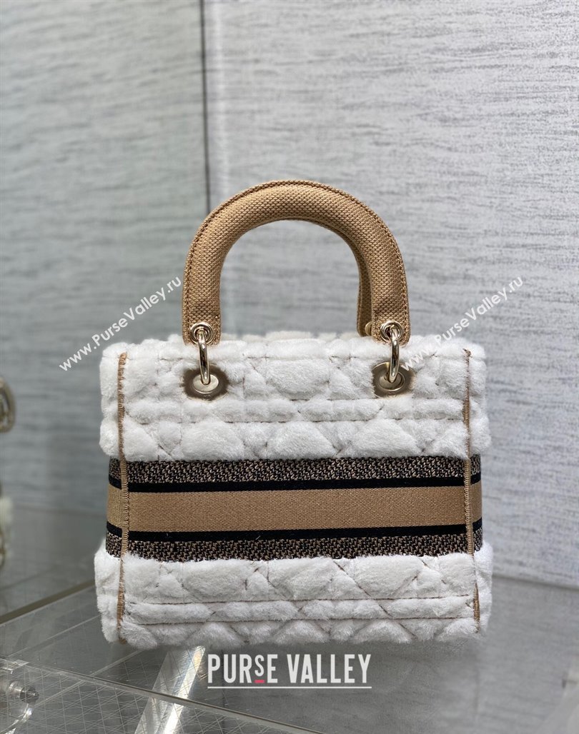 Dior Medium Lady D-Lite Bag in Cannage Shearling White 2024 0118 (XXG-240118061)