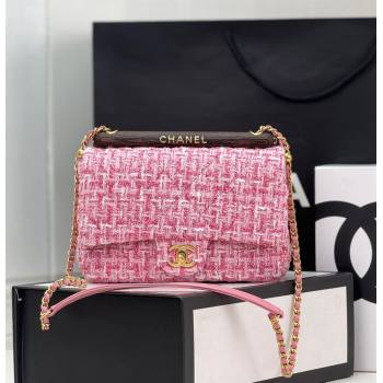 Chanel Tweed Small Flap Bag with Wood Handle AS4151 Pink 2024 (yezi-240116002)