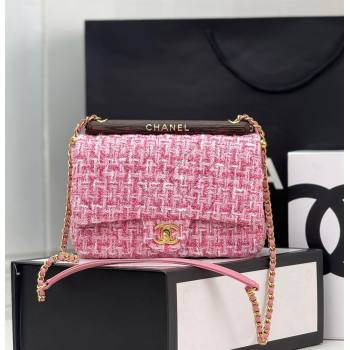 Chanel Tweed Small Flap Bag with Wood Handle AS4151 Pink 2024 (yezi-240116002)