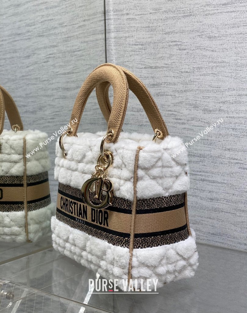 Dior Medium Lady D-Lite Bag in Cannage Shearling White 2024 0118 (XXG-240118061)