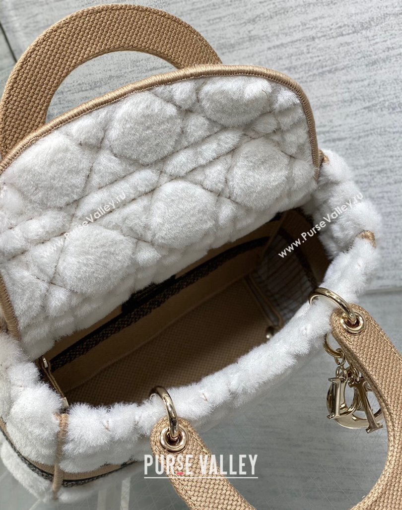 Dior Medium Lady D-Lite Bag in Cannage Shearling White 2024 0118 (XXG-240118061)