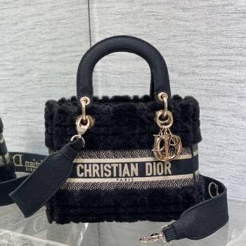 Dior Medium Lady D-Lite Bag in Cannage Shearling Black 2024 0118 (XXG-240118062)