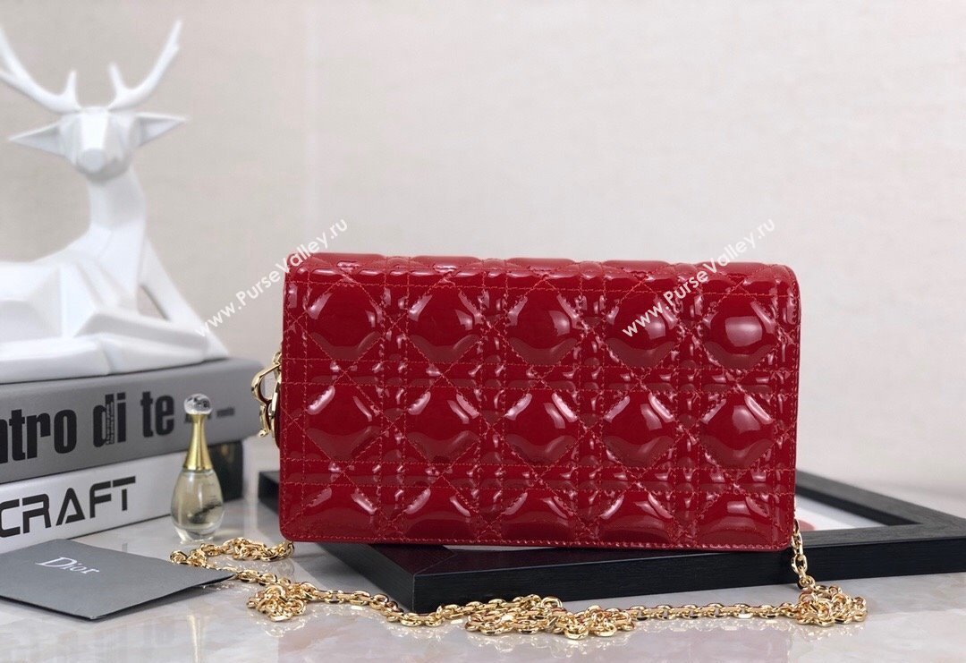 Dior Lady Dior Pouch in Patent Cannage Calfskin Red 2024 (XXG-240118065)