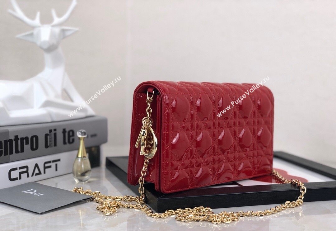 Dior Lady Dior Pouch in Patent Cannage Calfskin Red 2024 (XXG-240118065)