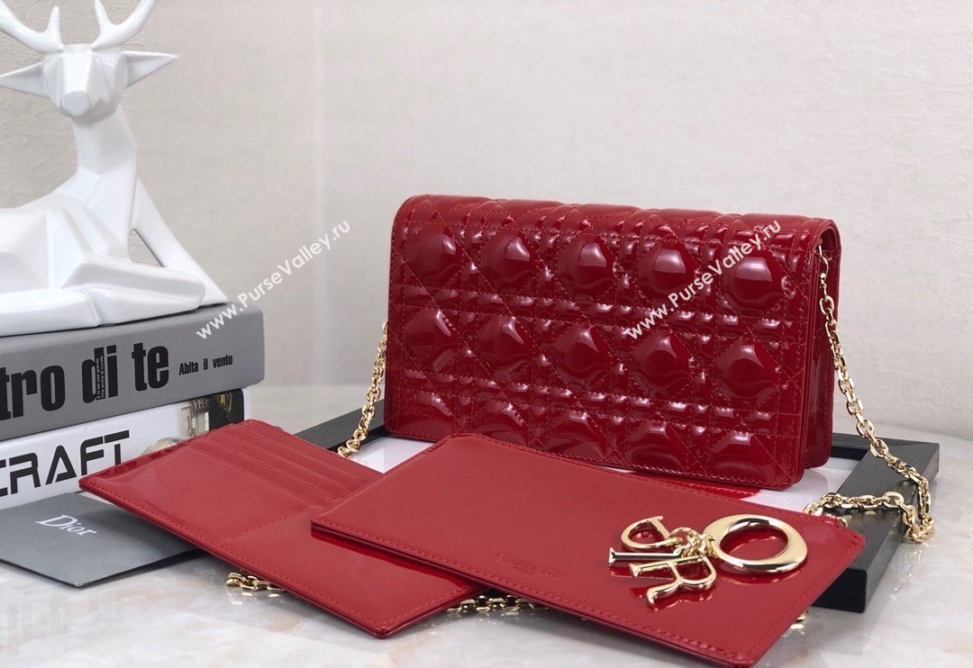 Dior Lady Dior Pouch in Patent Cannage Calfskin Red 2024 (XXG-240118065)