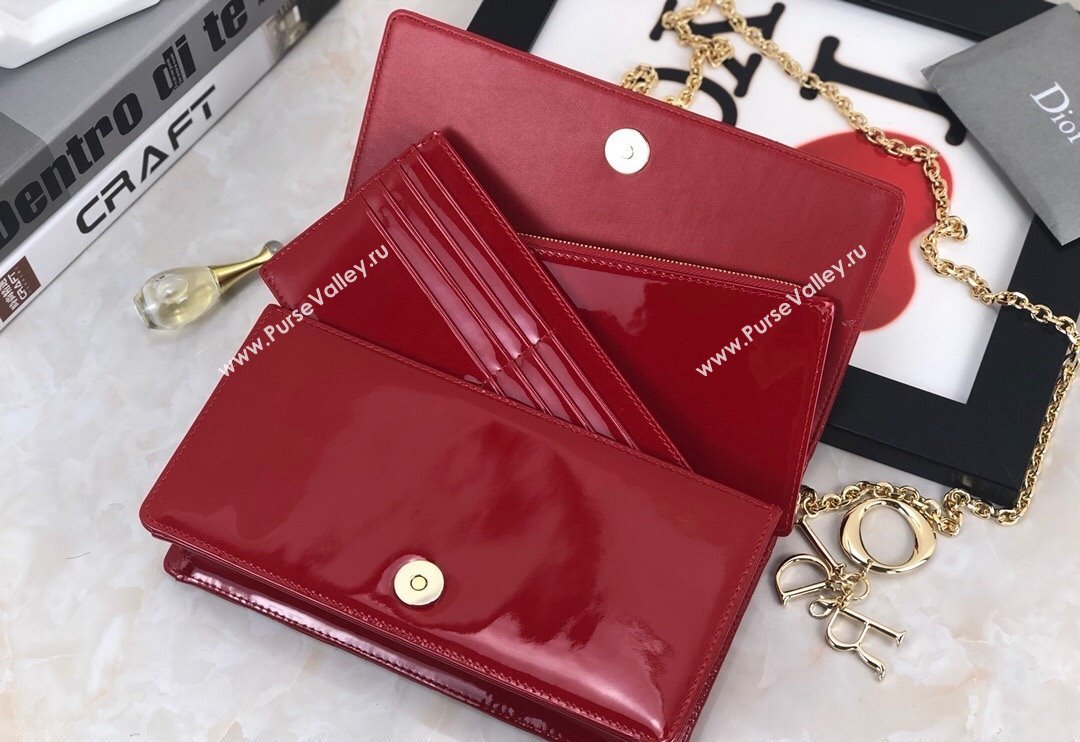 Dior Lady Dior Pouch in Patent Cannage Calfskin Red 2024 (XXG-240118065)