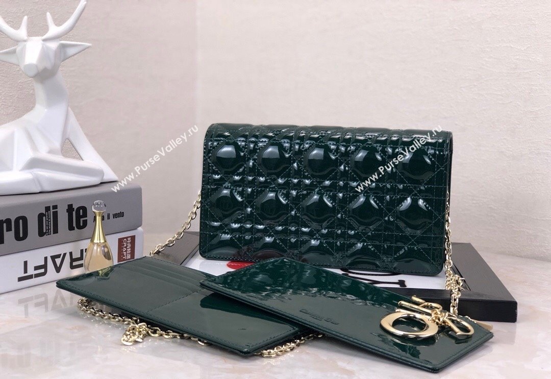 Dior Lady Dior Pouch in Patent Cannage Calfskin Green 2024 (XXG-240118066)