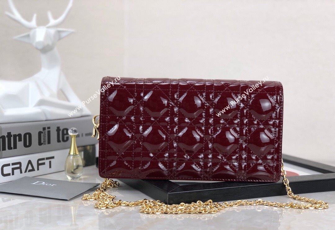 Dior Lady Dior Pouch in Patent Cannage Calfskin Burgundy 2024 (XXG-240118067)