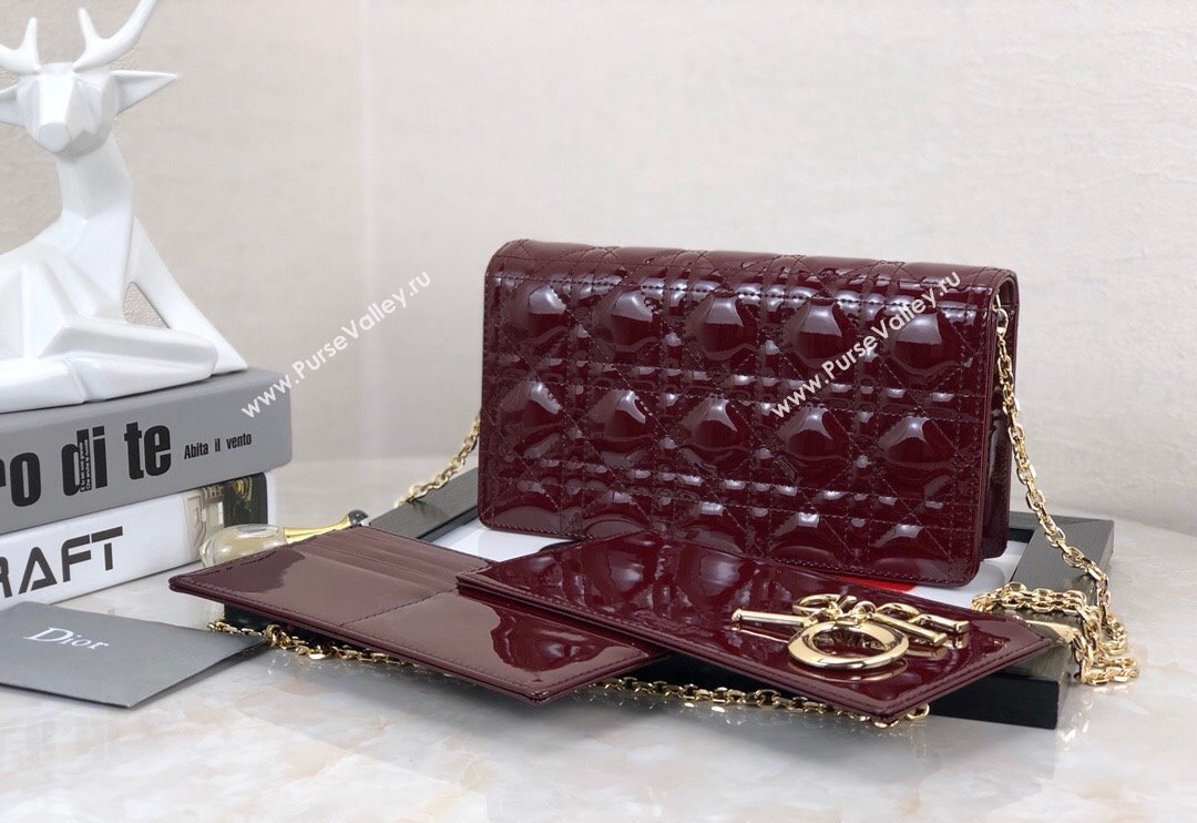 Dior Lady Dior Pouch in Patent Cannage Calfskin Burgundy 2024 (XXG-240118067)