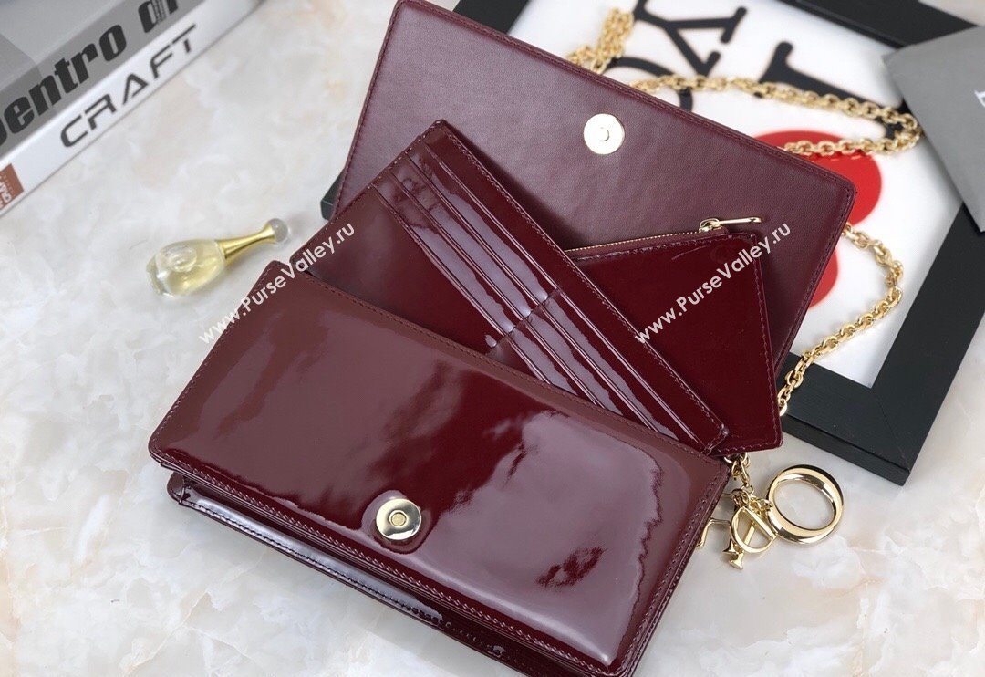 Dior Lady Dior Pouch in Patent Cannage Calfskin Burgundy 2024 (XXG-240118067)