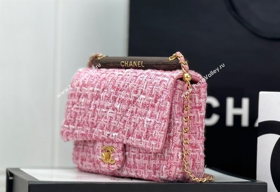 Chanel Tweed Small Flap Bag with Wood Handle AS4151 Pink 2024 (yezi-240116002)