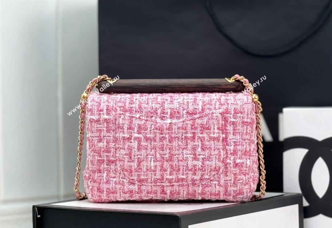 Chanel Tweed Small Flap Bag with Wood Handle AS4151 Pink 2024 (yezi-240116002)