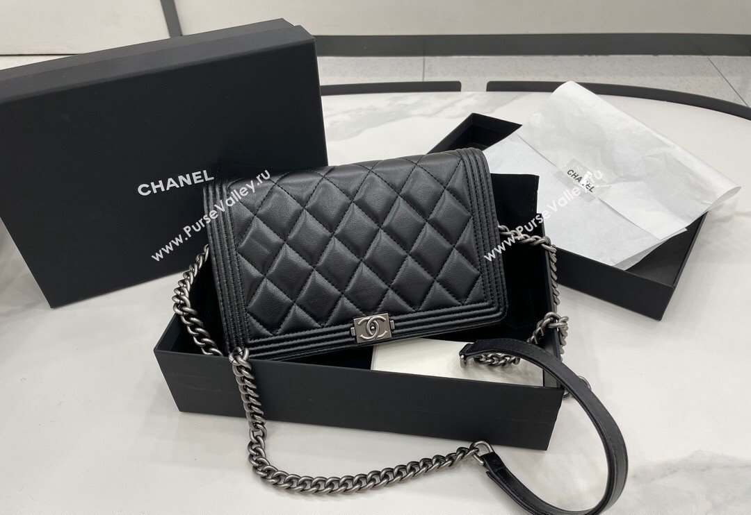 Chanel Lambskin Boy Chanel Wallet On Chain Bag WOC Black/Silver 2024 (yezi-240117062)